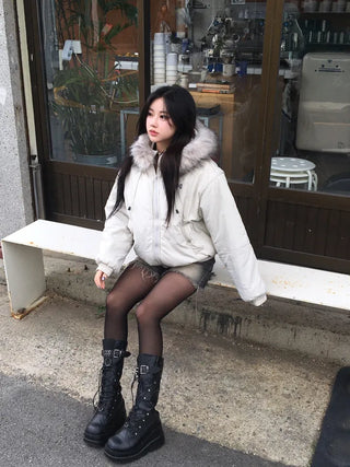 Y2K Wolf Joe Vintage Crop Padded Jacket Short
