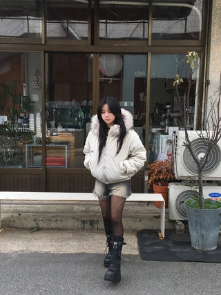 Y2K Wolf Joe Vintage Crop Padded Jacket Short