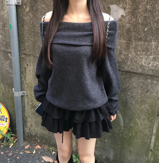 Year-end Fleece-lined Off-shoulder Long Sleeve Tee Daily Party