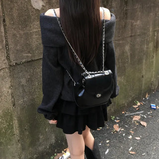 Year-end Fleece-lined Off-shoulder Long Sleeve Tee Daily Party
