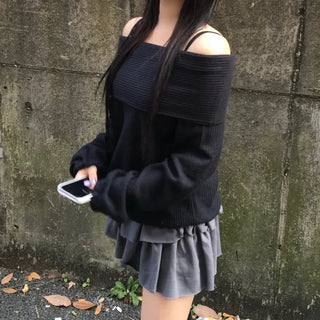 Year-end Fleece-lined Off-shoulder Long Sleeve Tee Daily Party