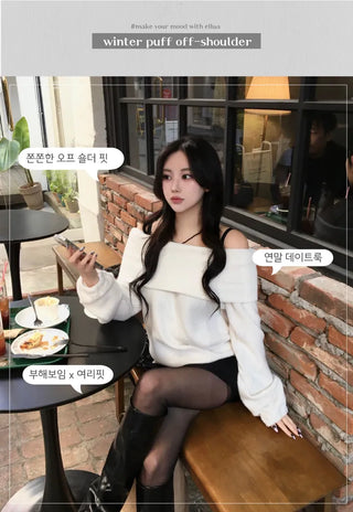 Year-end Fleece-lined Off-shoulder Long Sleeve Tee Daily Party