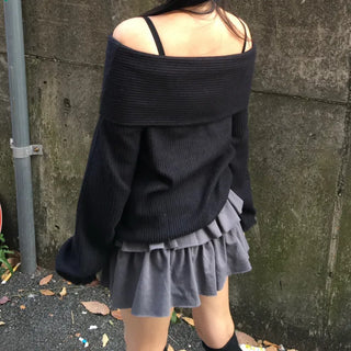 Year-end Fleece-lined Off-shoulder Long Sleeve Tee Daily Party