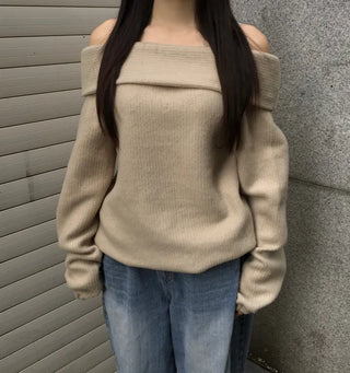 Year-end Fleece-lined Off-shoulder Long Sleeve Tee Daily Party