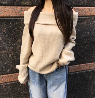 Year-end Fleece-lined Off-shoulder Long Sleeve Tee Daily Party