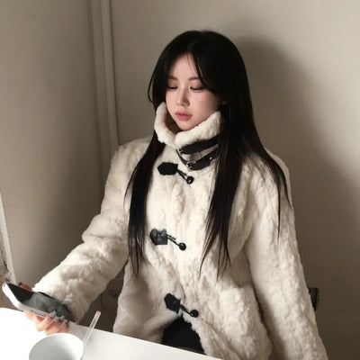 Buckle collar duffle jacket shearling fur coat year-end