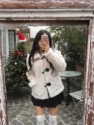 Buckle collar duffle jacket shearling fur coat year-end