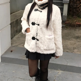 Buckle collar duffle jacket shearling fur coat year-end