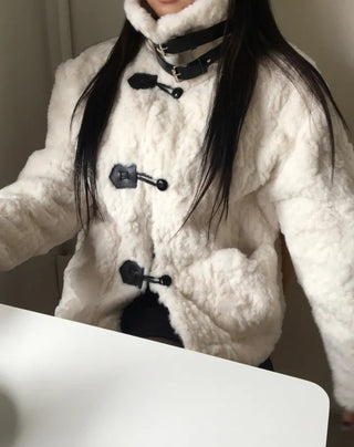 Buckle collar duffle jacket shearling fur coat year-end