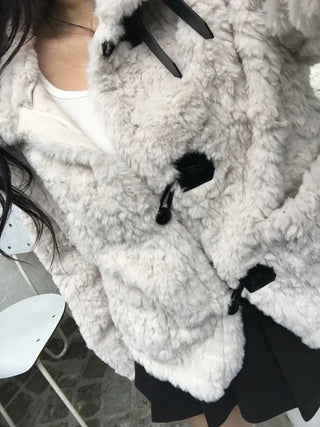 Buckle collar duffle jacket shearling fur coat year-end