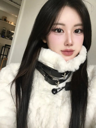 Buckle collar duffle jacket shearling fur coat year-end