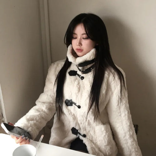 Buckle collar duffle jacket shearling fur coat year-end