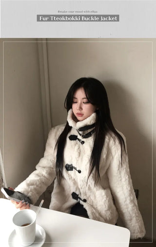 Buckle collar duffle jacket shearling fur coat year-end