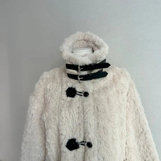 Buckle collar duffle jacket shearling fur coat year-end