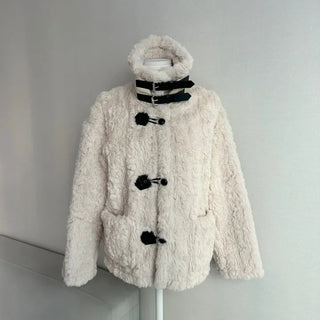Buckle collar duffle jacket shearling fur coat year-end