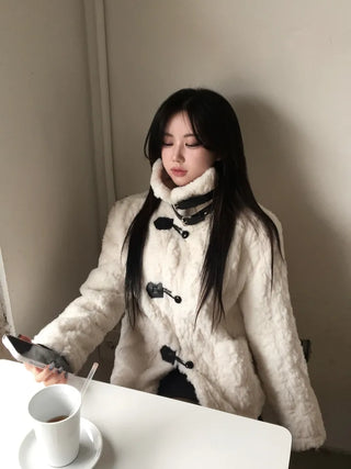 Buckle collar duffle jacket shearling fur coat year-end