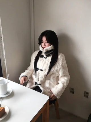 Buckle collar duffle jacket shearling fur coat year-end