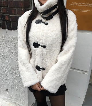 Buckle collar duffle jacket shearling fur coat year-end