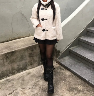 Buckle collar duffle jacket shearling fur coat year-end