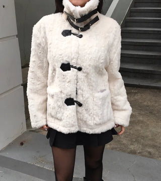 Buckle collar duffle jacket shearling fur coat year-end