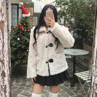 Buckle collar duffle jacket shearling fur coat year-end