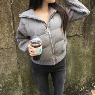 Knit Color Block Padded Jacket Short Long Winter