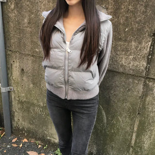 Knit Color Block Padded Jacket Short Long Winter
