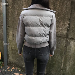 Knit Color Block Padded Jacket Short Long Winter