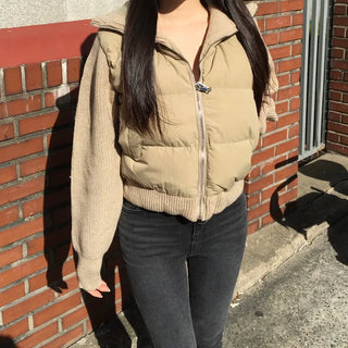 Knit Color Block Padded Jacket Short Long Winter