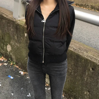 Knit Color Block Padded Jacket Short Long Winter