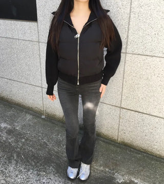 Knit Color Block Padded Jacket Short Long Winter