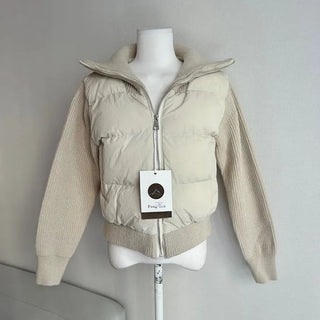 Knit Color Block Padded Jacket Short Long Winter