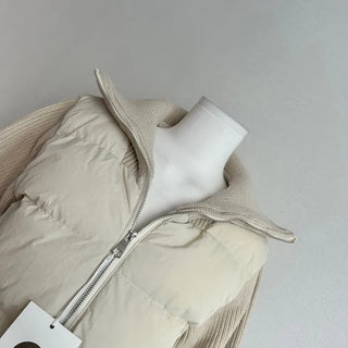 Knit Color Block Padded Jacket Short Long Winter