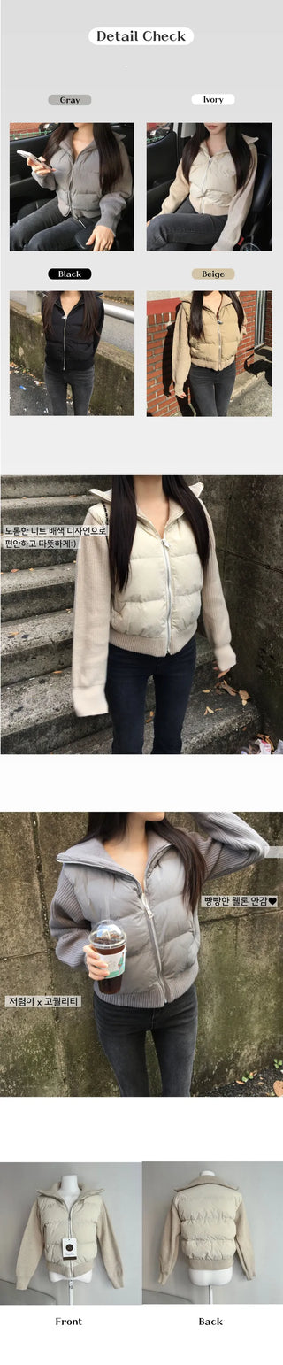 Knit Color Block Padded Jacket Short Long Winter
