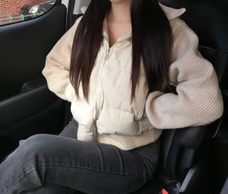 Knit Color Block Padded Jacket Short Long Winter
