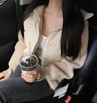 Knit Color Block Padded Jacket Short Long Winter