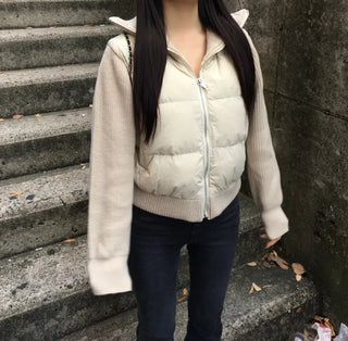 Knit Color Block Padded Jacket Short Long Winter