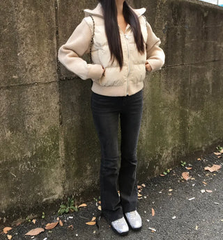 Knit Color Block Padded Jacket Short Long Winter