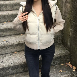 Knit Color Block Padded Jacket Short Long Winter