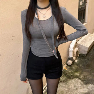 *Special Offer Round Neck Fleece-lined Rolled Tee Long