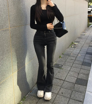 Fleece-lined Round Neck Rolled Long Sleeve T-shirt Daily
