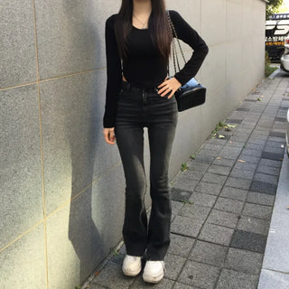 Fleece-lined Round Neck Rolled Long Sleeve T-shirt Daily