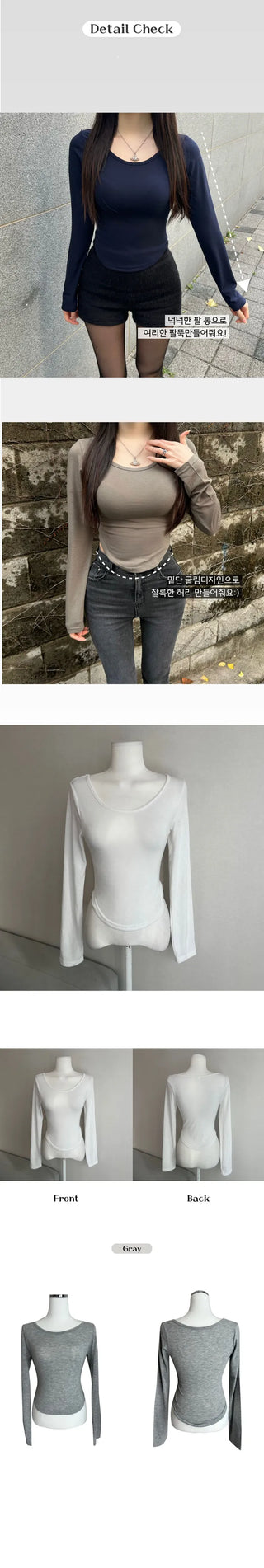 Fleece-lined Round Neck Rolled Long Sleeve T-shirt Daily