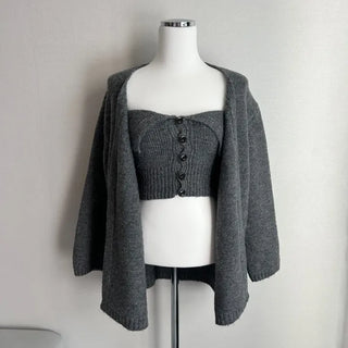 Mohair Knit Button Top Loose Fit Cardigan Set
