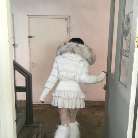 Fairy Two-Tone Fur Hooded Short Padded Jacket Winter