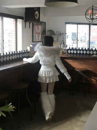 Fairy Two-Tone Fur Hooded Short Padded Jacket Winter