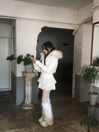 Fairy Two-Tone Fur Hooded Short Padded Jacket Winter