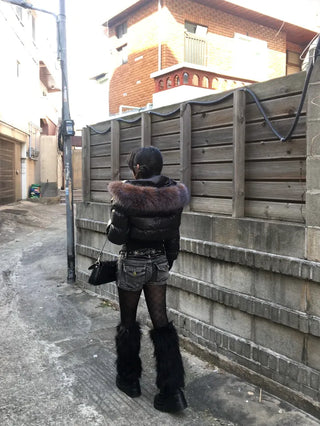 Fairy Two-Tone Fur Hooded Short Padded Jacket Winter