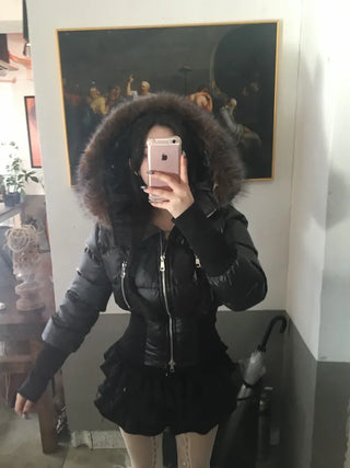 Fairy Two-Tone Fur Hooded Short Padded Jacket Winter