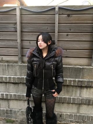Fairy Two-Tone Fur Hooded Short Padded Jacket Winter